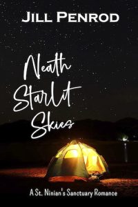 cover of Neath Starlit Skies, a tent on a beach at night.