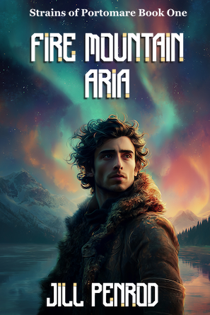 Cover for Fire Mountain Aria, a man standing in front of an aurora borealis