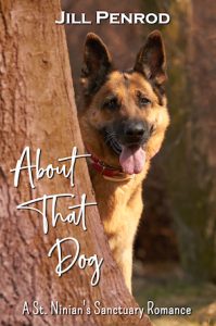 German shepherd behind a tree, the cover of About That Dog