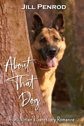 German shepherd behind a tree, the cover of About That Dog