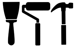 icon-like image of a hammer, brush, and paint roller