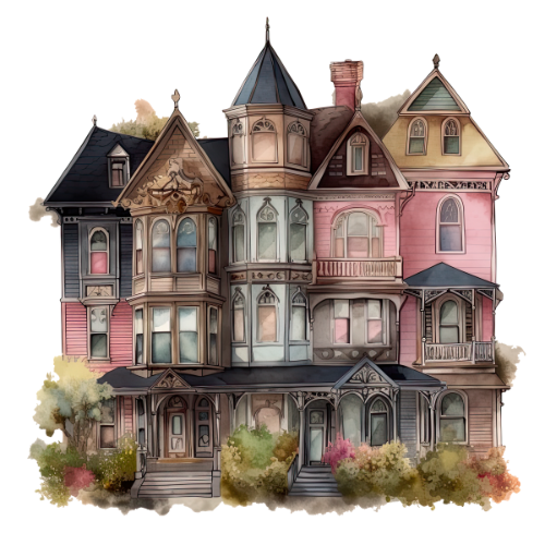 watercolor painting of an old mansion