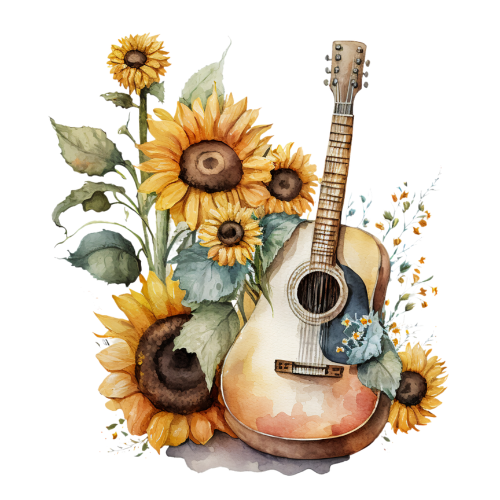 watercolor painting of Daisy's guitar.